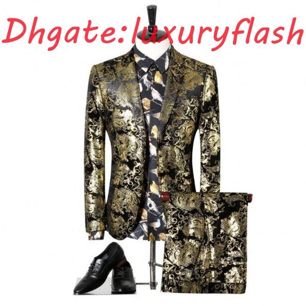 

luxury men wedding men suit 2020 new fashion printing party dress slim fit costume homme men's suit with 2 pieces(jacket+pant, White;black