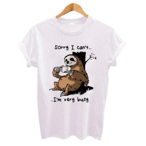 

women t shirt 2019 cartoon sloth print casual short sleeve o-neck t-shirt cute style tumblr tshirts female t shirt, White