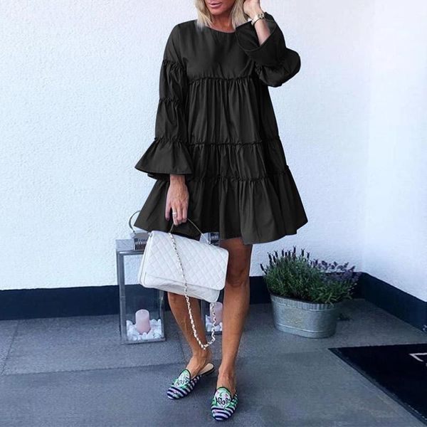 

2021 новая осень негабаритная карта корейский стиль свободные темные академии эстетические винтажные ruffled с длинными рукавами o-образным, Black;gray