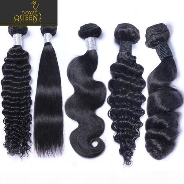 

8a brazilian virgin human hair weaves 4 bundles straight body wave kinky curly deep loose wavy peruvian malaysian indian cambodian remy hair, Black