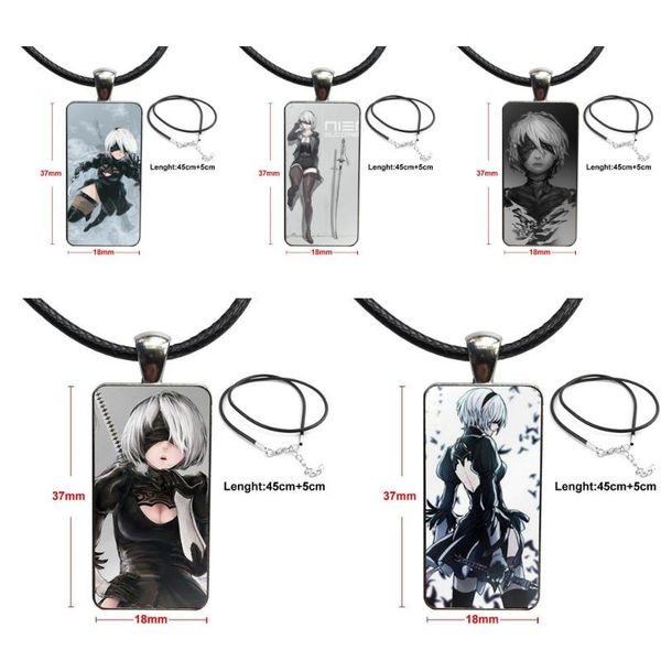 

yorha no. 2 type b 2b nier automata glass cabochon pendant necklace rectangle fashion necklace for women wedding, Silver