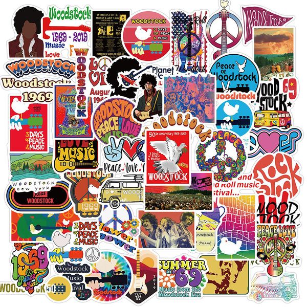 

50pcs woodstock rock festival stickers pack for love and peace to guitar motorcycle skateboard car lapcool graffiti sticker q1215