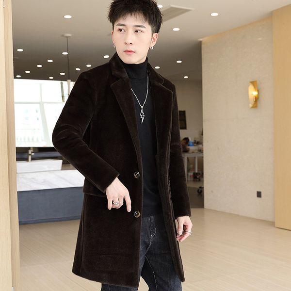 

obcy men's casual medium length woollen windbreaker coat, Tan;black