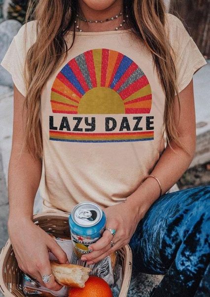 

t-shirt women 2019 summer lazy daze short sleeve t shirt flesh o-neck tee funny female t-shirt casual ladies tee, White