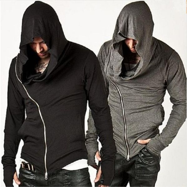

fashion men side zipper coat cotton sports jacket diagonal zipper mens hoodie male coat, Black