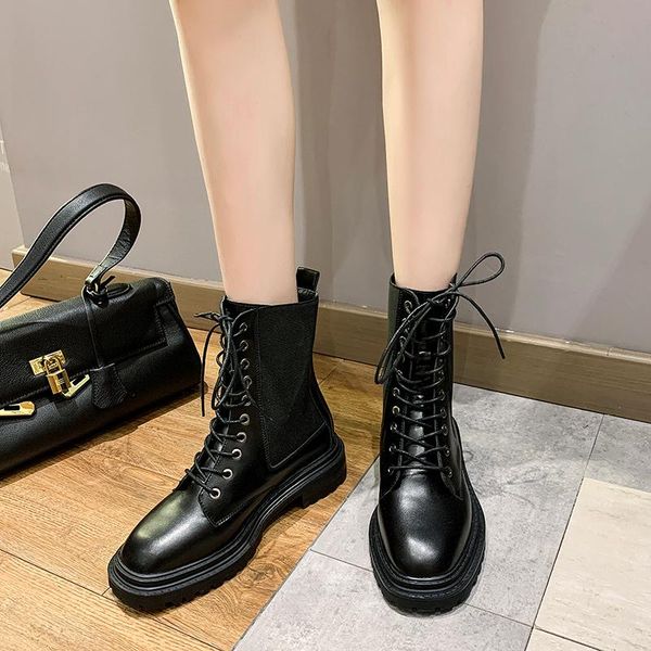 

boots women new 2020 shoes round toe rock ladies lolita mid-calf black low rubber mid calf retro basic pu fabric slip-on