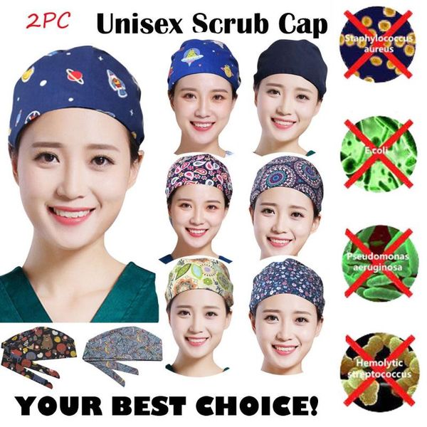 

beanies 2pc cap fashion solid print work hat casual gourd cotton operating room beautician dust-proof #35
