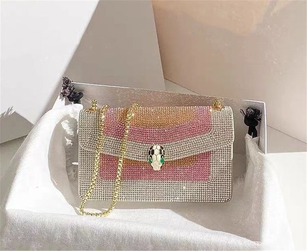 

beautiful enamel snake head organ bag with contrast color and diamond inlaid style women's fashion shoulder bag chain bag