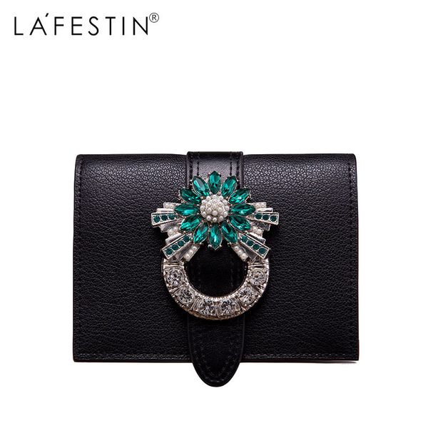 

lafestin brand women wallet luxury designer diamonds short purse wallet female card holder purses coin wallets carteira feminina lj200827, Red;black