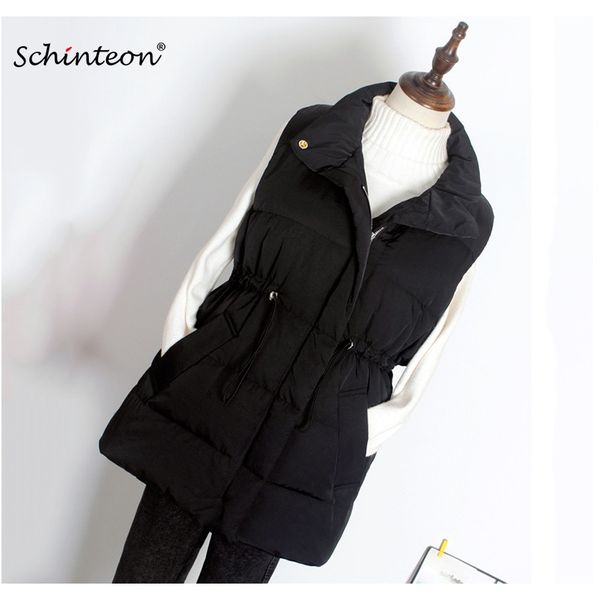 

schinteon женщины светло-даун жилет повседневная тонкий жилет 90 белая утка вниз гилет с регулируемой ременной стойкой воротник новый f jllb, Black