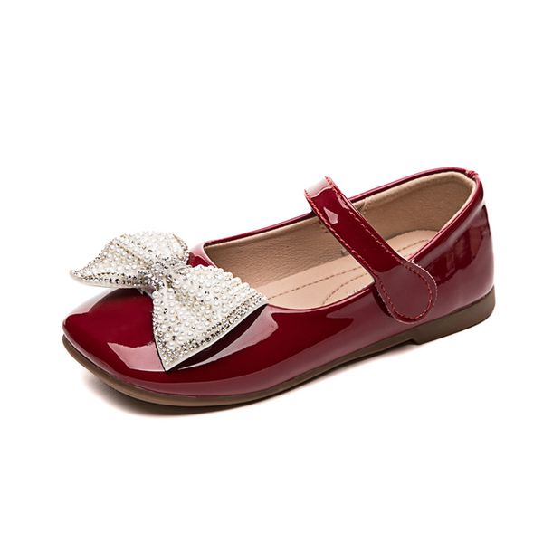 

girls leather shoes princess elegant chic kids flats square toes shallow children's shoes for toddlers & big girls beading bow q0112, Black;red