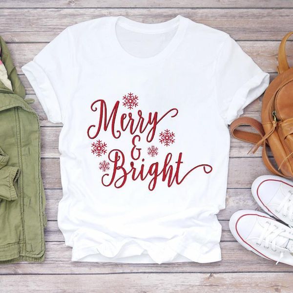 

women christmas letter snowflake 90s trend clothing holiday print lady tshirt ladies graphic t-shirts female tee t-shirt, White