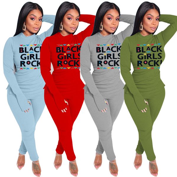 

s-3xl black girls rock letter 2 piece outfits женщины 2021 весенний трексуит мода sportswear blouze hoodie и leggings одежда набор e122407, White