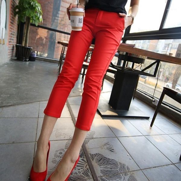 

spring summer thin womens ankle length pencil pants slim fit stretch cotton blends office ladies casual suit trousers1, Black;white