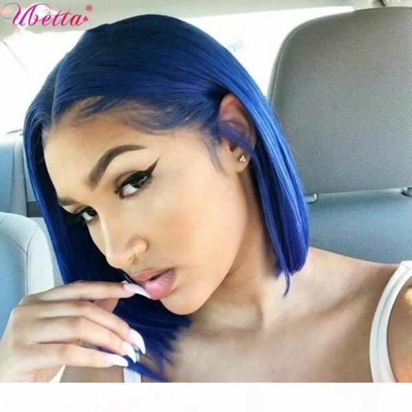 

ubetta 100% реальные волосы темно-синие человеческие волосы 13x4 кружева передний фронт боб парик косполис прямая средняя часть кружева фрон, Black;brown