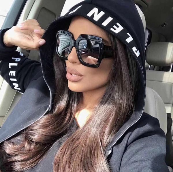 

0053s 008 54mm oversized square black women sunglasses new mixed color glittered gradient oversized square sunglasses with tags box, White;black