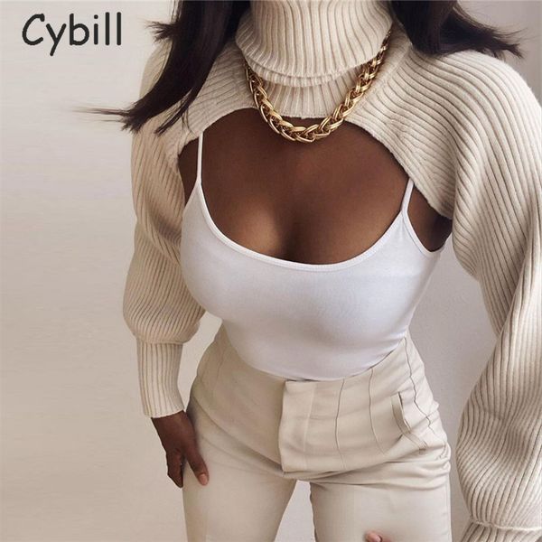 

cybill puff sleeve cropped sweater women autumn women turtleneck sweater long sleeve knitting pullover sweaters 2020 c1121, White;black
