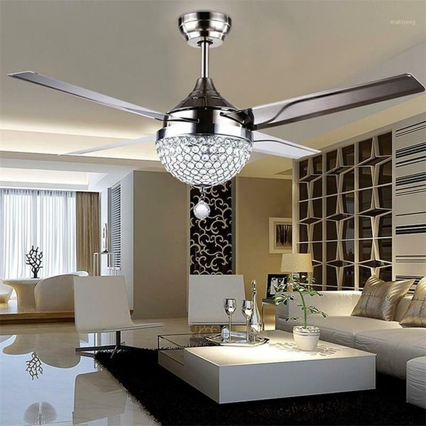 

electric fans 44'' crystal ceiling fan light with led kits remote control 4 stainless steel blades modern chandelier pendant light