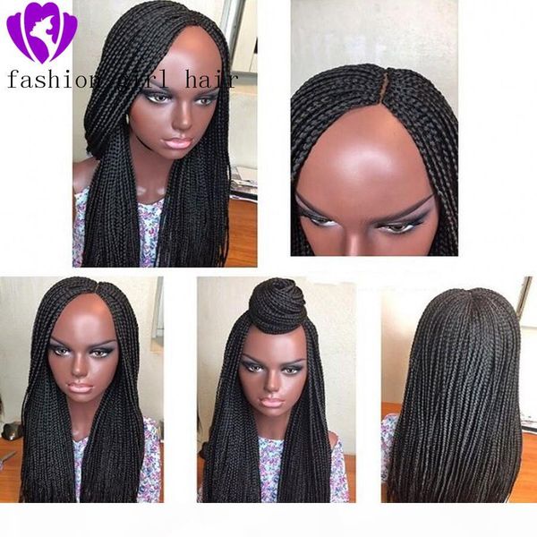 

heat resistant synthetic lace front braided wigs for women brown black color long braids cosplay wig with baby hair, Black;brown