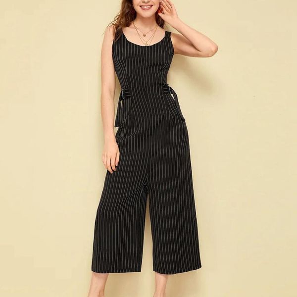 

vertical vest one-piece 9-point wide-leg pants, Black;white