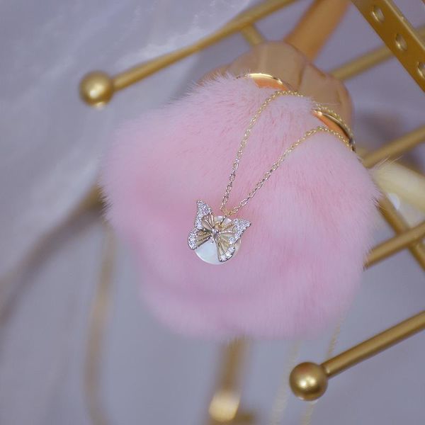 

european american exquisite micro-inlaid butterfly natural shell small chocker short clavicle chain female 14k ladies necklace, Silver