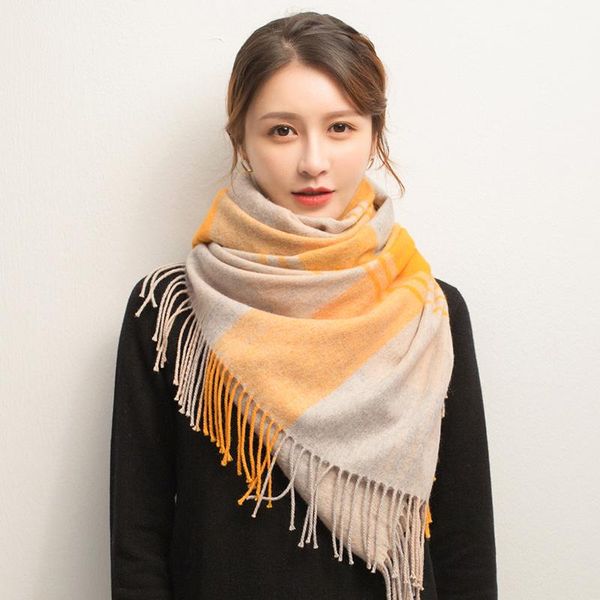 

scarves autumn wool scarf winter women 2021 fashion lattice shawls and wraps for ladies large plaid echarpe stole, Blue;gray