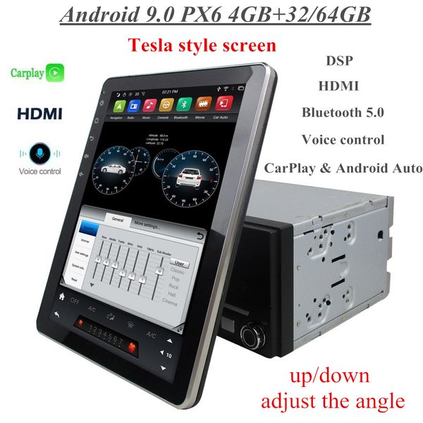 

ips tesla style screen 4gb+64gb 2 din 9.7" px6 android 9.0 universal car dvd player radio gps bluetooth 5.0 wifi easy connect