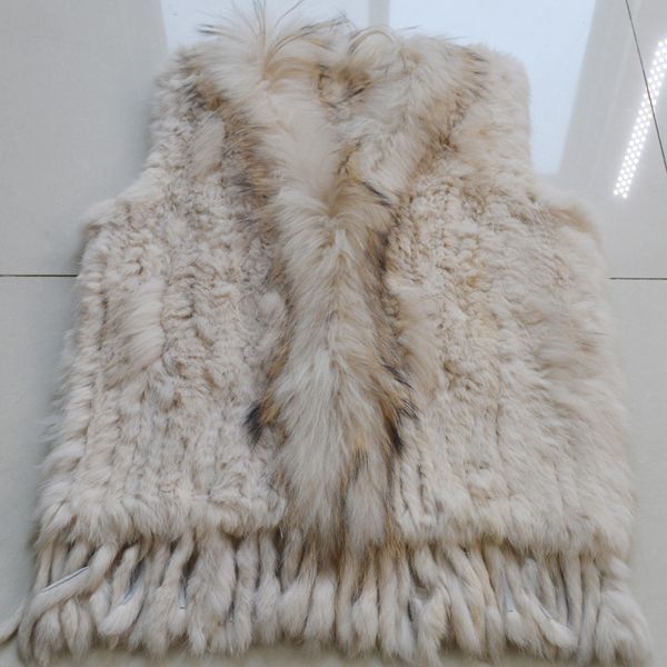 

of women vest made by mesh genuine rabbit skin real gilet raccoon dog turtleneck, Black