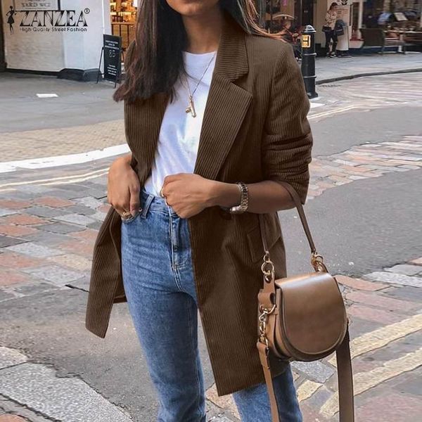

zanzea autumn vintage corduroy jackets fashion women blazers casual long sleeve buttons solid suit coats loose blazer outwear, White;black