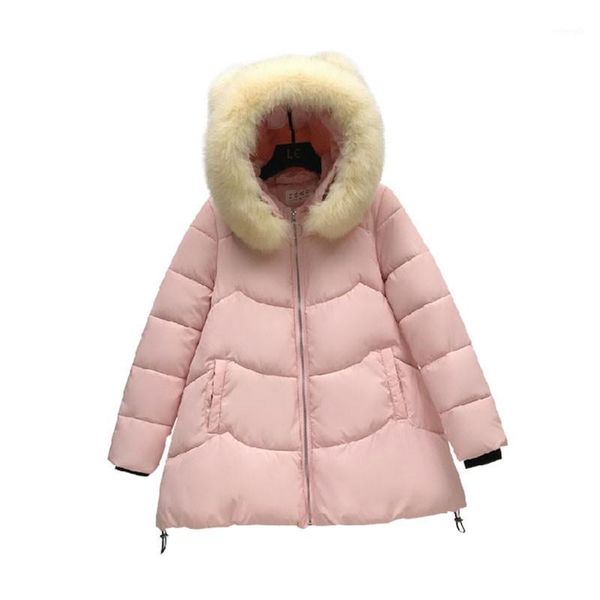 

fmfssom new winter women cotton padded jacket coat sweet cute cat ear hooded long parkas jackets casual loose outwear1, Black