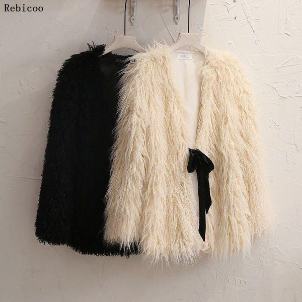 

осенняя зимняя куртка женщины волосатый во фритюрой волюнка пальто мода пушистый из искусственного шуба женские пушистые теплые длинные рука, Black