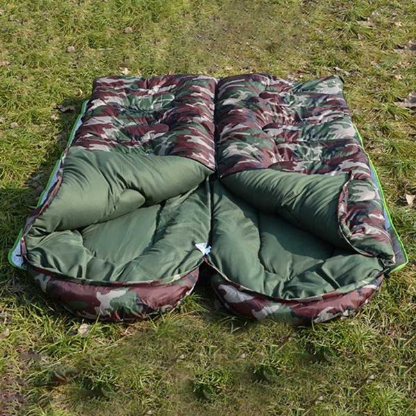 

cotton camping sleeping bag 15~5degree envelope style camouflage warm waterproof travel hooded sleeping bags hot