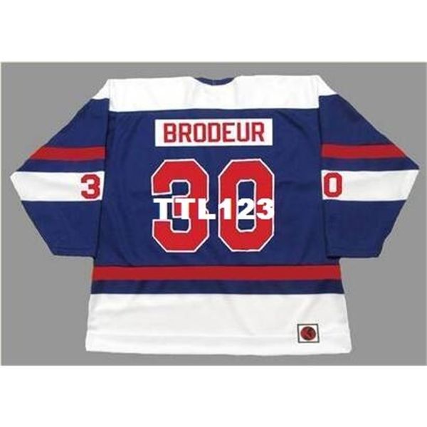 740 #30 RICHARD BRODEUR Quebec Nordiques 1974 WHA k Heim-Hockey-Trikot oder individuelles Retro-Trikot mit beliebigem Namen oder Nummer
