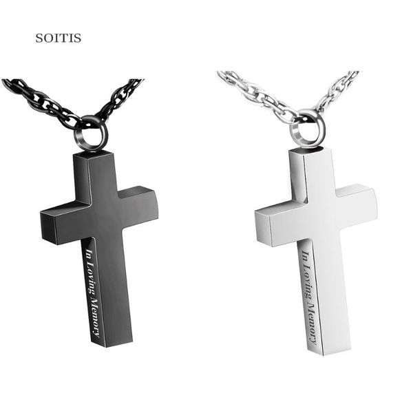 

pendant necklaces soitis engraved with in loving memory ashes urn dangle cross shape black memorial necklace jewelry prayer box, Silver