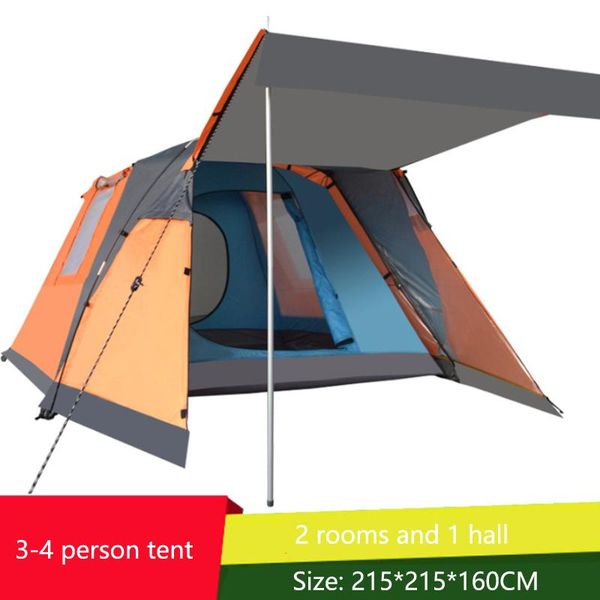 

tents and shelters 3-4 person double layer outdoor 2 living rooms 1 hall family rainproof camping tent waterproof automatic speed open