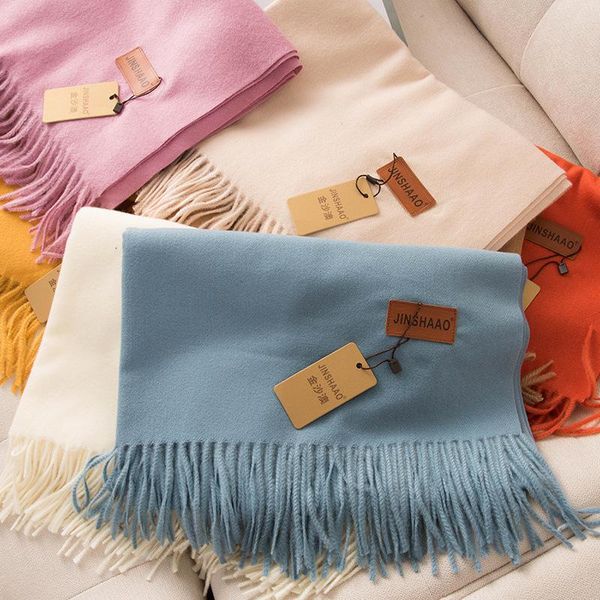 

scarves 2021 autumn and winter solid color thickened cashmere scarf korean female joker fashion warm shawl dual-use, Blue;gray