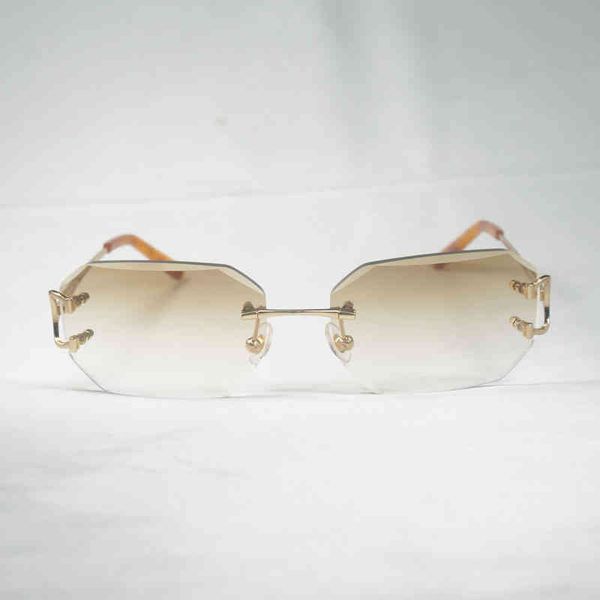 

2022 factory wholesale new model vintage rimless wire men eyewear women for summer diamond cutting clear metal frame oculos gafas sunglasses, White;black