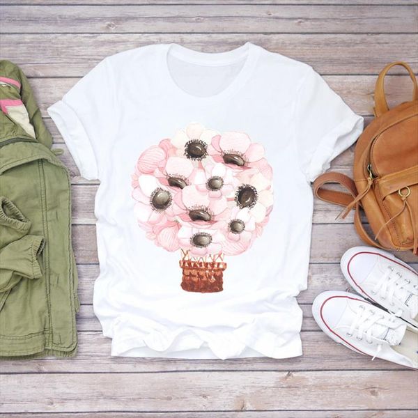 

women watercolor balloon 90s streetwear cartoon print lady t shirts womens graphic t shirt ladies female tee shirt, White