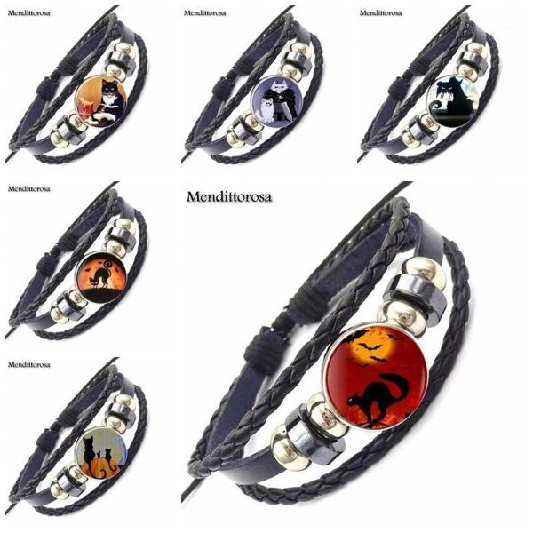 

charm bracelets ej glaze for girls gifts vintage jewelry with plated glass cabochon maxi black leather bracelet bangle silhouette cats1, Golden;silver