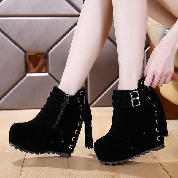 

women's rubber boots platform female shoes winter footwear round toe luxury designer zipper rain rock ladies ankle autumn, Black