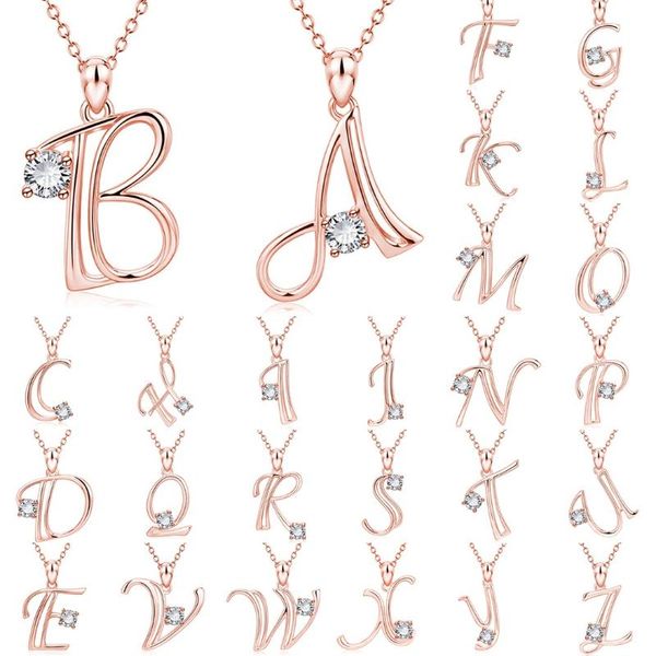 

pendant necklaces sainio charm a-z letter cubic zirconia necklace creative alphabet rose gold for women long chain jewelry, Silver