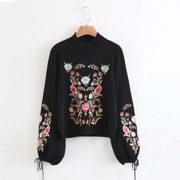 

women's sweaters female 2021 a lot of embroidery sweater drawstring cuffs retro fashion round neck long sleeves pullover women chic top, White;black