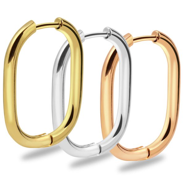

geometric gold oval hoop earrings for men and women - stainless steel allergy prevention, Golden;silver