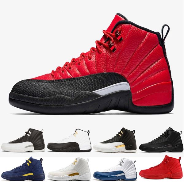 

new 12 12s basketball shoes for men fiba university gold game royal flu game mens 2020 sports sneakers athletic 7-13, White;red