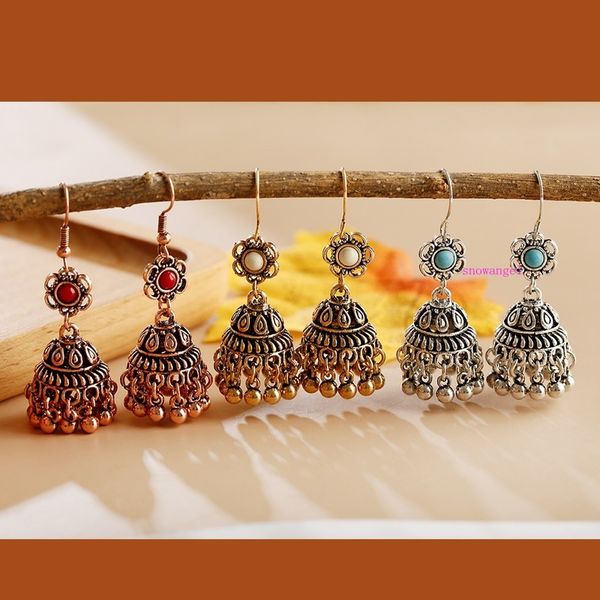 

indian exotic classical lantern rice pearl blue pine flowers small classical national earrings, Silver