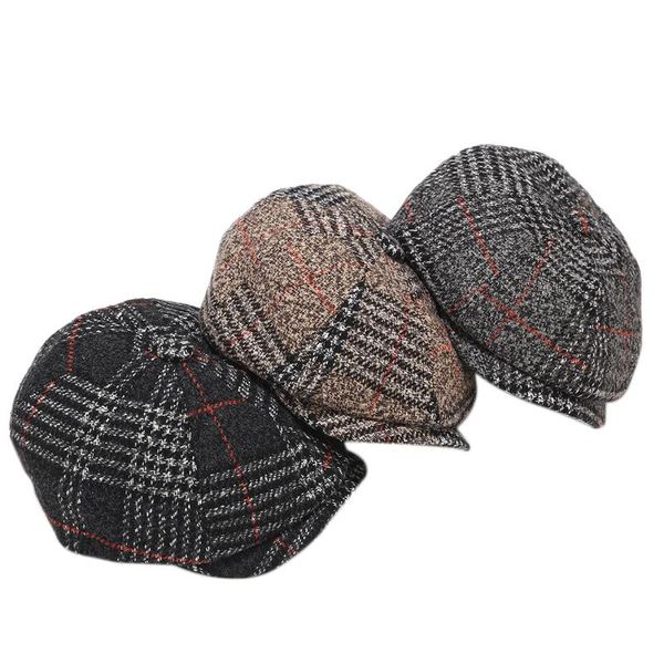 

beret autumn and winter vintage felt lattice octagonal hat street visor, Blue;gray