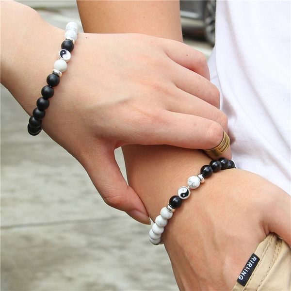 

beaded, strands yin yang bracelets men natural howlite bangle black onyx stone beads fengshui bracelet for women reiki balance energy jewelr