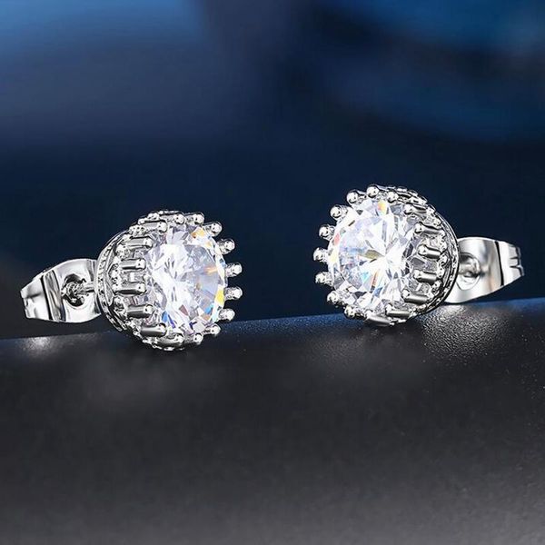 

stud classic fashion crown zircon inlaid plated earrings bride's wedding jewelry, Golden;silver
