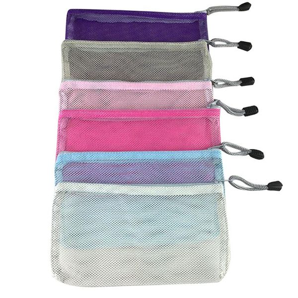 

6pcs storage portable makeup bag zipper closure cosmetics fine mesh organizer multi-colored lightweight travel nylon practical