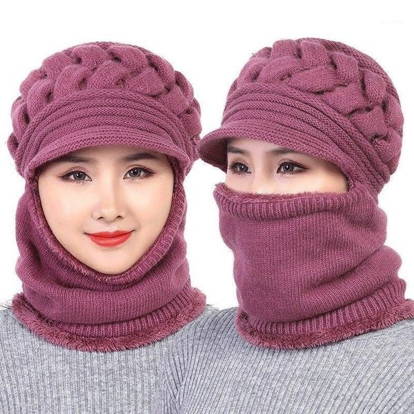 

cycling caps & masks winter mother female woolen hat plus velvet thickening warm windproof hiking scarves knit beanie fur scarf crochet cap1, Black